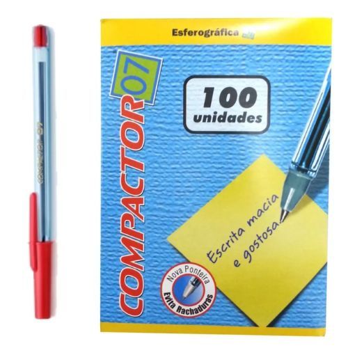 Caneta Esf 0.7 Vermelha Caixa com 100 Compactor