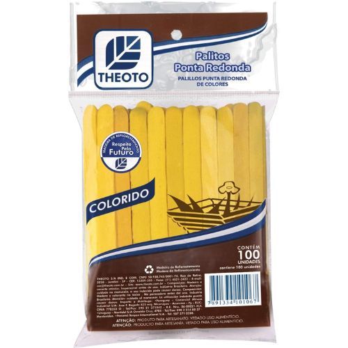 Palito para Picole Redondo Amarelo com 100 Unidades Theoto