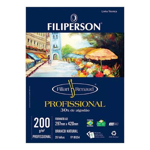Bloco Desenho Renaud Profissional A3 Branco 200G 20 Folhas Filiperson