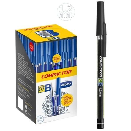 Caneta Esf. 0.7B 1.2MM Preta Caixa com 50 Unidades Compactor