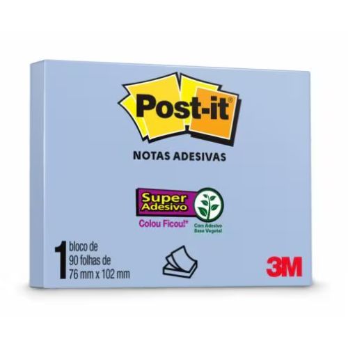 Notas Adesivas Post-it 76x102MM com 90F Azul Recicl Neon 3M