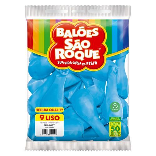 Balao Imperial 9 Azul Baby com 50 Unidades Sao Roque