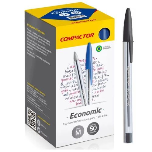 Caneta Esf 0.7 Economic Fina Preta Caixa com 50 Compactor