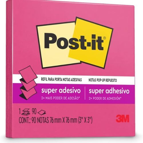 Refil Notas Adesivas Pop Up Post-It 76MMx76MM 90 Folhas Rosa Neon 3M