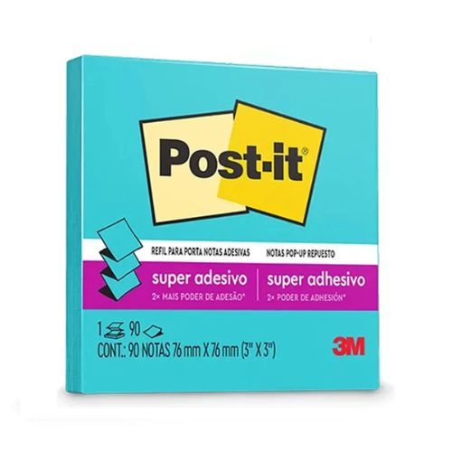 Refil Notas Adesivas Pop Up Post-It 76x76MM com 90Fls Azul Ceu 3M