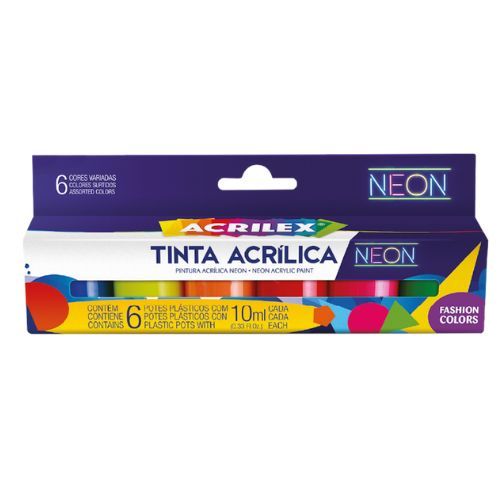 Tinta Acrilica Neon Fashion Colors com 6 Unidades Acrilex