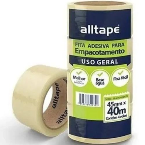 Fita Adesiva Empacotamento Pvc 45MMx45M Transp SK200 Pacote com 4 Alltape