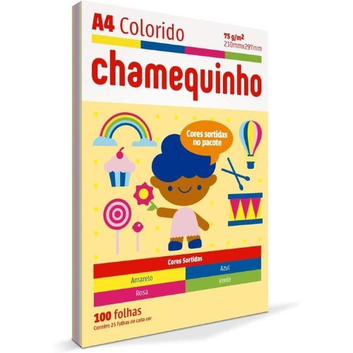 Chamequinho A4 Colorido 75GR 100 Folhas Chamex
