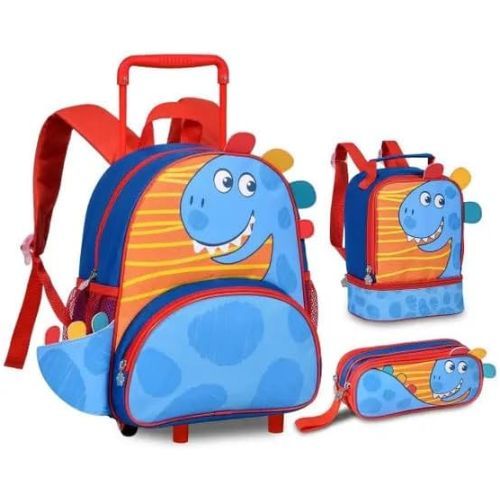 Kit Mochila com Rodas 13" + Lancheira + Estojo Dinossauro Clio Style