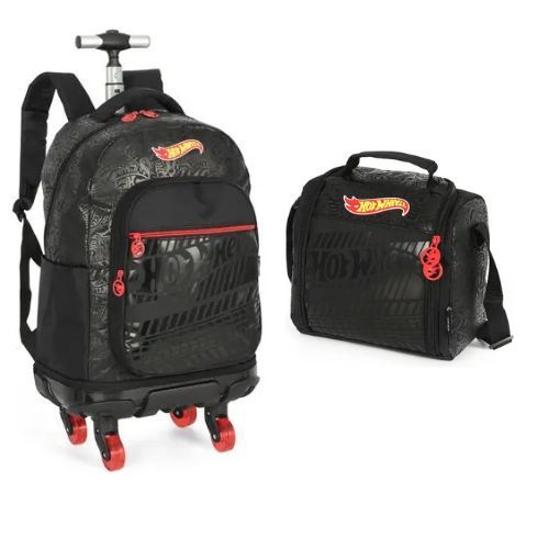 Kit Mochila com Rodas Hotwheels Preto Luxcel