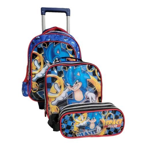 Kit Mochila com Rodas + Lancheira + Porta Lapis MCK4705 Space Board Ponto Verde