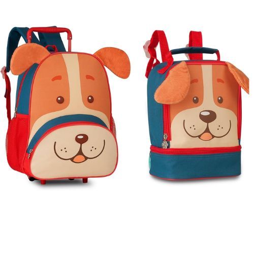 Kit Mochila com Rodas 15" + Lancheira Cachorrinho Clio Style