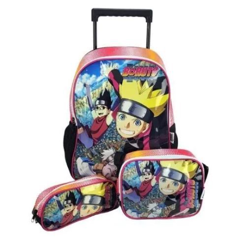 Kit Mochilete + Lancheira + Porta Lapis Boruto Vermelha Luxcel