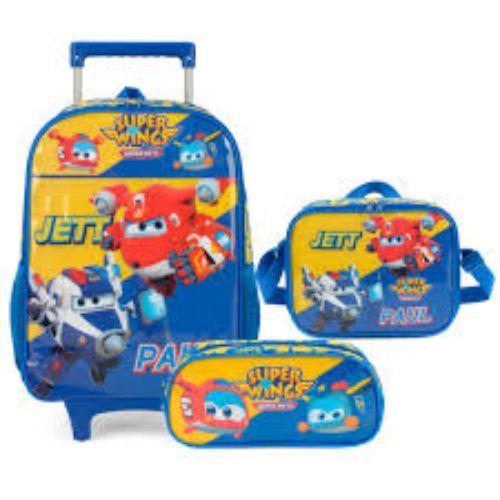 Kit Mochilete + Lancheira + Porta Lapis Super Wings Jett Azul Luxcel