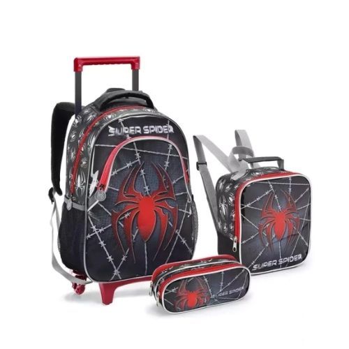 Kit Mochila com Rodas 16" MR41400 + Lancheira + Estojo Super Spider Vermelha