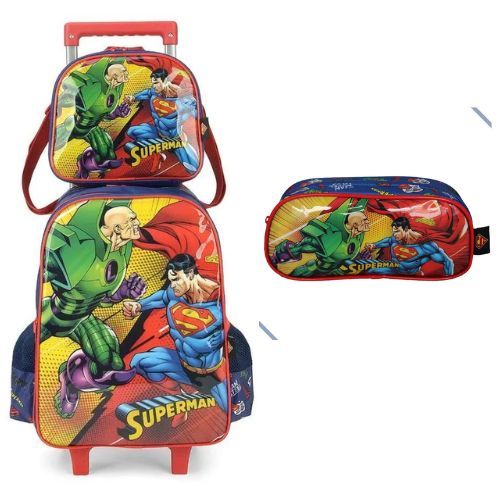 Mochila + Lancheira + Porta Lapis Super Man Lex Azul Luxcel