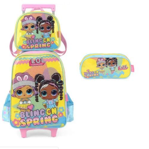 Kit Mochilete + Lancheira + Porta Lapis Lol Bling On Spring Azul Luxcel