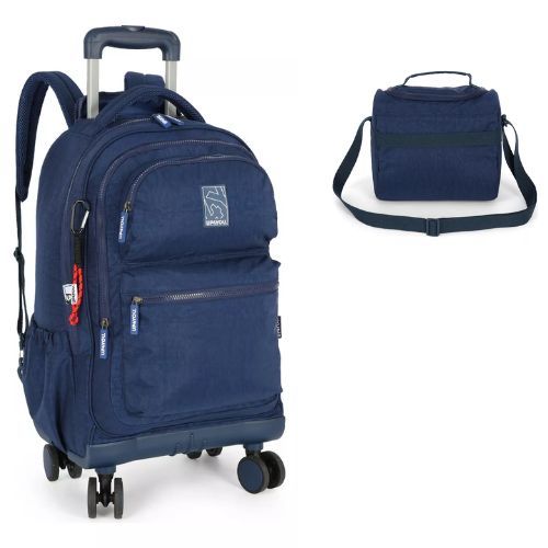 Mochilete com Carrinho 360 UP4YOU Azul Brilho + Lancheira Luxcel