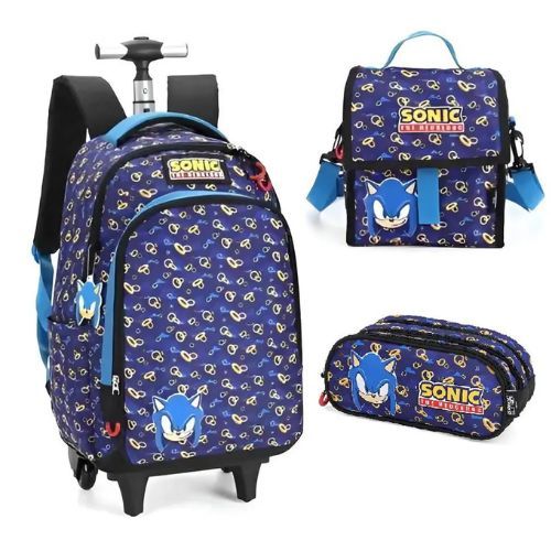 Kit Mochila com Rodas + Porta Lapis Sonic Azul Luxcel