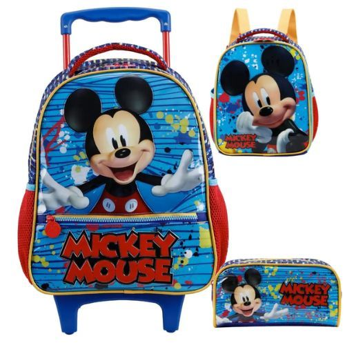 Kit Mochila com Rodas Grande + Lancheira + Estojo Mickey 11620 Xeryus