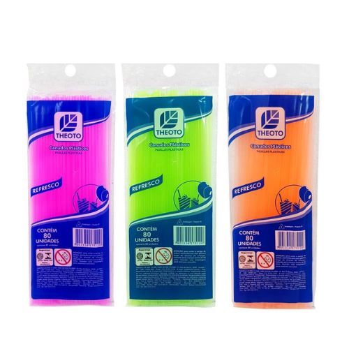 Canudos Plasticos Neon com 80 unds Theoto