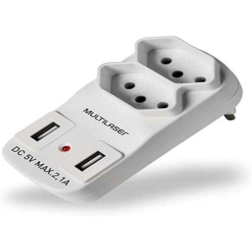 Adaptador 2 Saidas 2P+T com 2 Portas USB 2.1a Multilaser