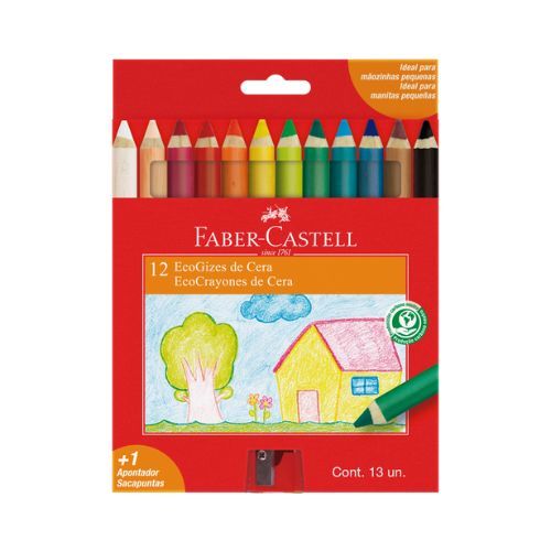 Lapis Giz de Cera Ecogizes 12 Cores Faber Castell com Apontador Grande