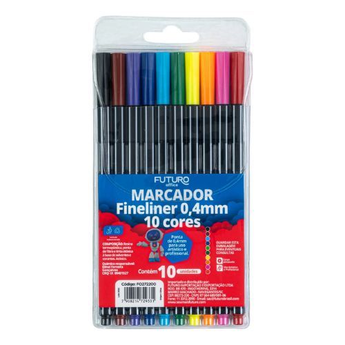 Caneta Ponta Porosa 0,4mm Fineliner com 10 Cores Futuro