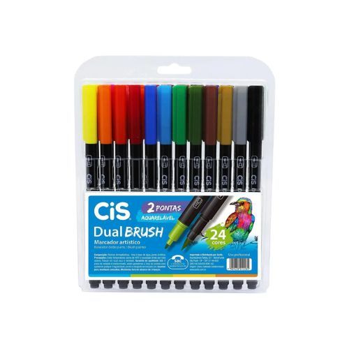 Marcador Artistico Aquarelavel 2 Pontas Dual Brush 24 Cores CiS