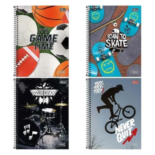 Caderno Espiral Capa Dura Universitario 10 Materias Vibe Masculino 160 Folhas