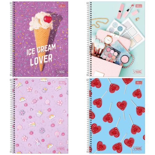 Caderno Universitario capa dura 10 Materias Vibe Feminino 160 folhas Tilibra