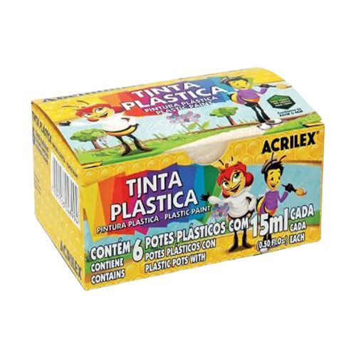 TINTA PLASTICA CX C/ 6 CORES 15ML ACRILEX