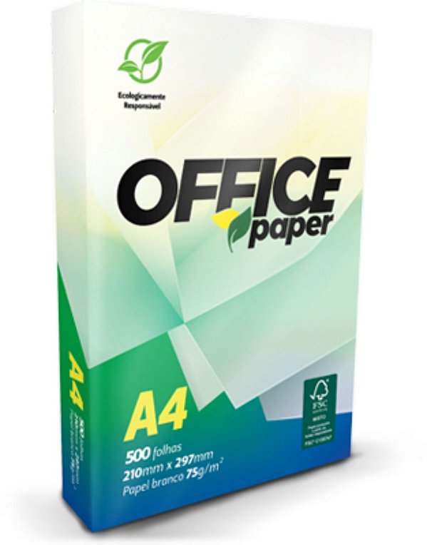 Resma de Papel A4 75g 500 folhas Branco Caixa com 10 unds Office Paper
