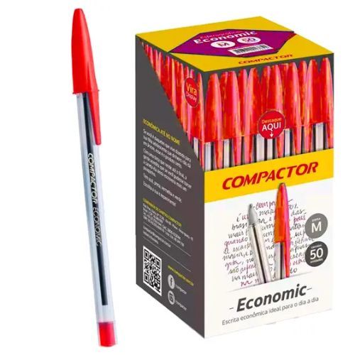 CANETA ESF 1.0 ECONOMIC VERMELHA CAIXA COM 50 COMPACTOR VERMELHA