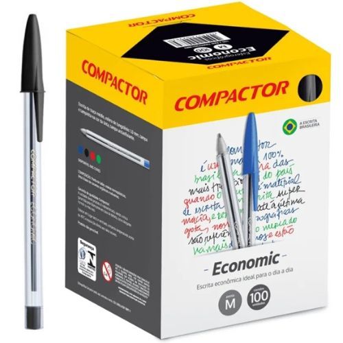 CANETA ESF 1.0 ECONOMIC VERMELHA CAIXA COM 50 COMPACTOR PRETA