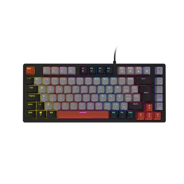 Teclado mecanico 75% Pcyes Kirin, Black Vulcan, Switch Blue, Led Rainbow - PTKR75BL