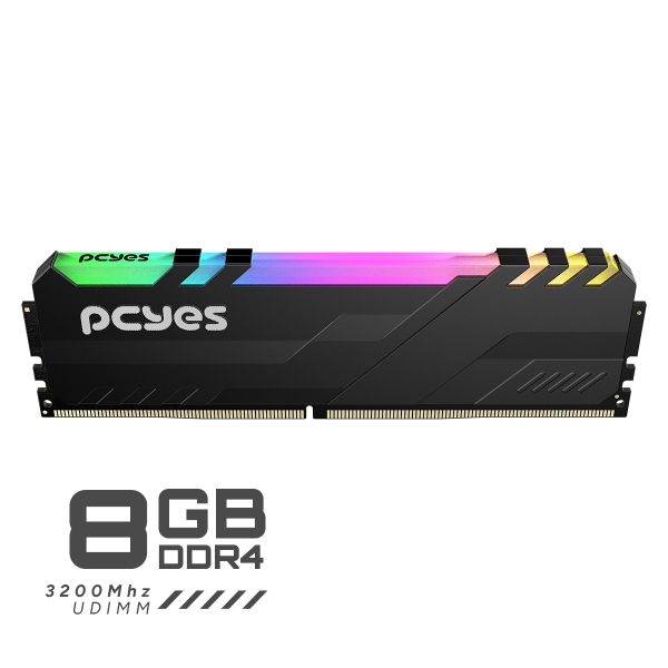 Memória Ram 08GB Pcyes DDR4 UDIMM, Black Vulcan, 3.200 Mhz, RGB - PM083200D4BR