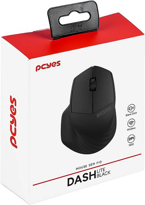 Mouse sem fio Pcyes Dash Lite, Black, 1.600 DPI, Silent Click - PMDV2BK