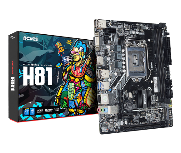 Placa-Mãe Pcyes H81, LGA1150, 2xDDR3, M.2, M-ATX (PCYH81-4G16)