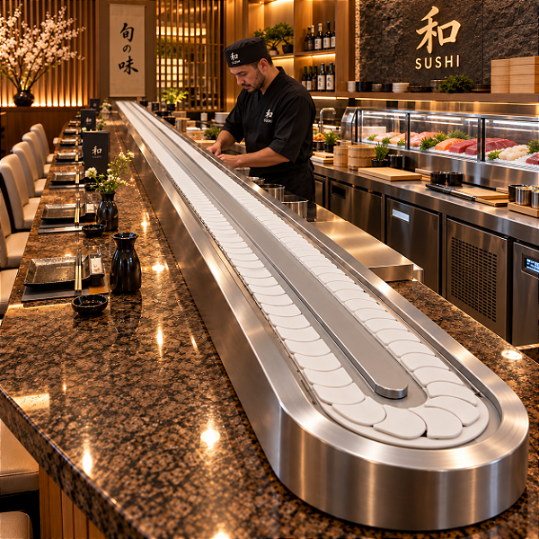 Esteira Transportadora de Sushi Inox 4m – Restaurante Japonês Kaiten