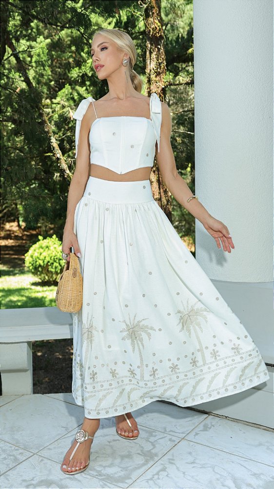 Conjunto de 2 Peças em Viscolinho Golden Off White