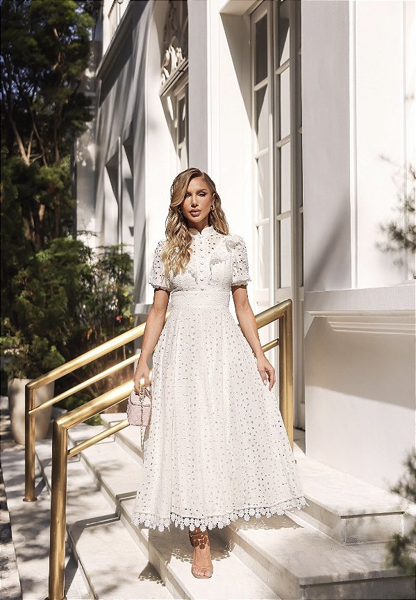 Vestido mídi off white em lasie