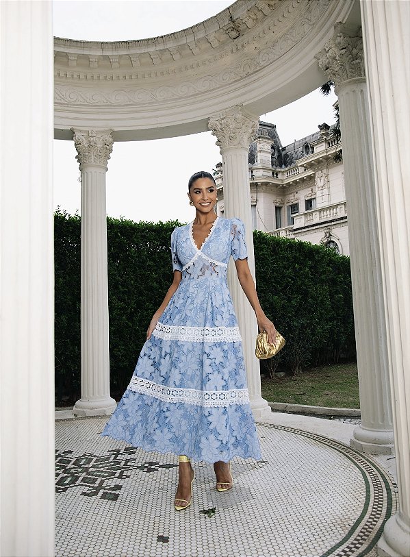 Vestido em Renda Richilie Azul Claro