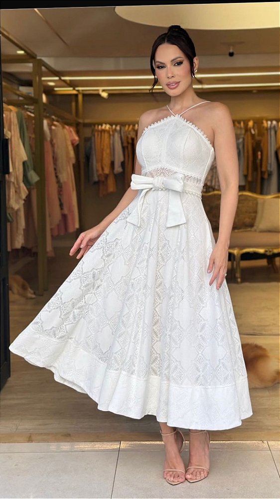 Vestido Midi Aurora de Renda Off White