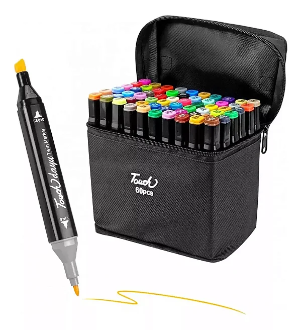 Kit Com 60 Canetas Coloridas Artisticos Permanentes Ponta Dupla