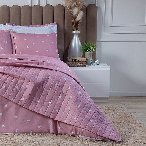 Kit Cobre Leito Queen 3 Peças Matelado Corações
