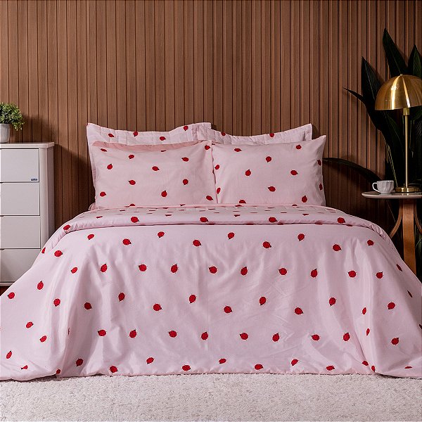 Cobre Leito Casal padrão 3 Peças Matelado Estampado Joaninha