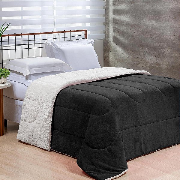 Coberdrom Queen Fleece Com Sherpa Noruega Preto