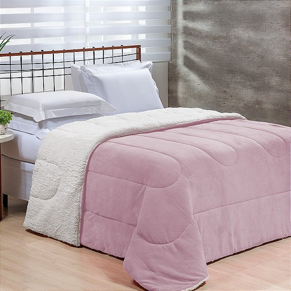 Coberdrom Queen Fleece Com Sherpa Noruega Rosa Velho