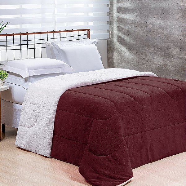 Coberdrom Queen Fleece Com Sherpa Noruega Vinho
